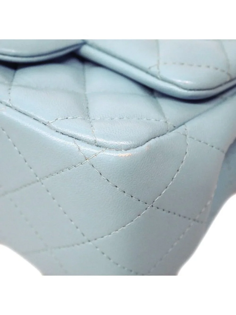 Chanel Shoulder Bag Mini Quilted Lambskin Light Blue Champagne Gold